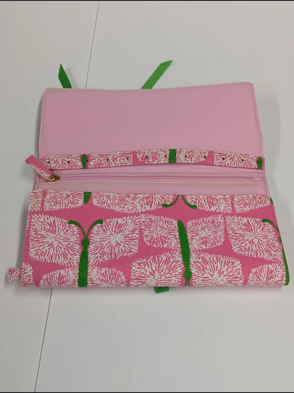 Lilly Pulitzer Jewelry Roll Pink Green Travel Organizer Case Floral Roll Up Pouc